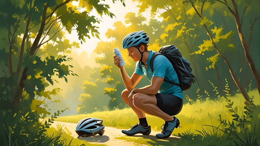 Close-up of a cyclist applying sunscreen before a ride
