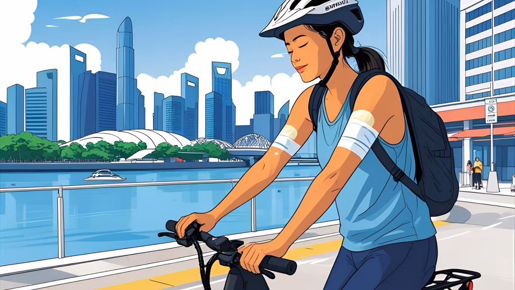 ebike singapore rider applying coral-friendly sunscreen